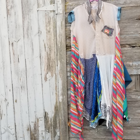 ArtWear Kimono Shirt Dress Upcycled Boho Handmade - Picture 1 of 8
